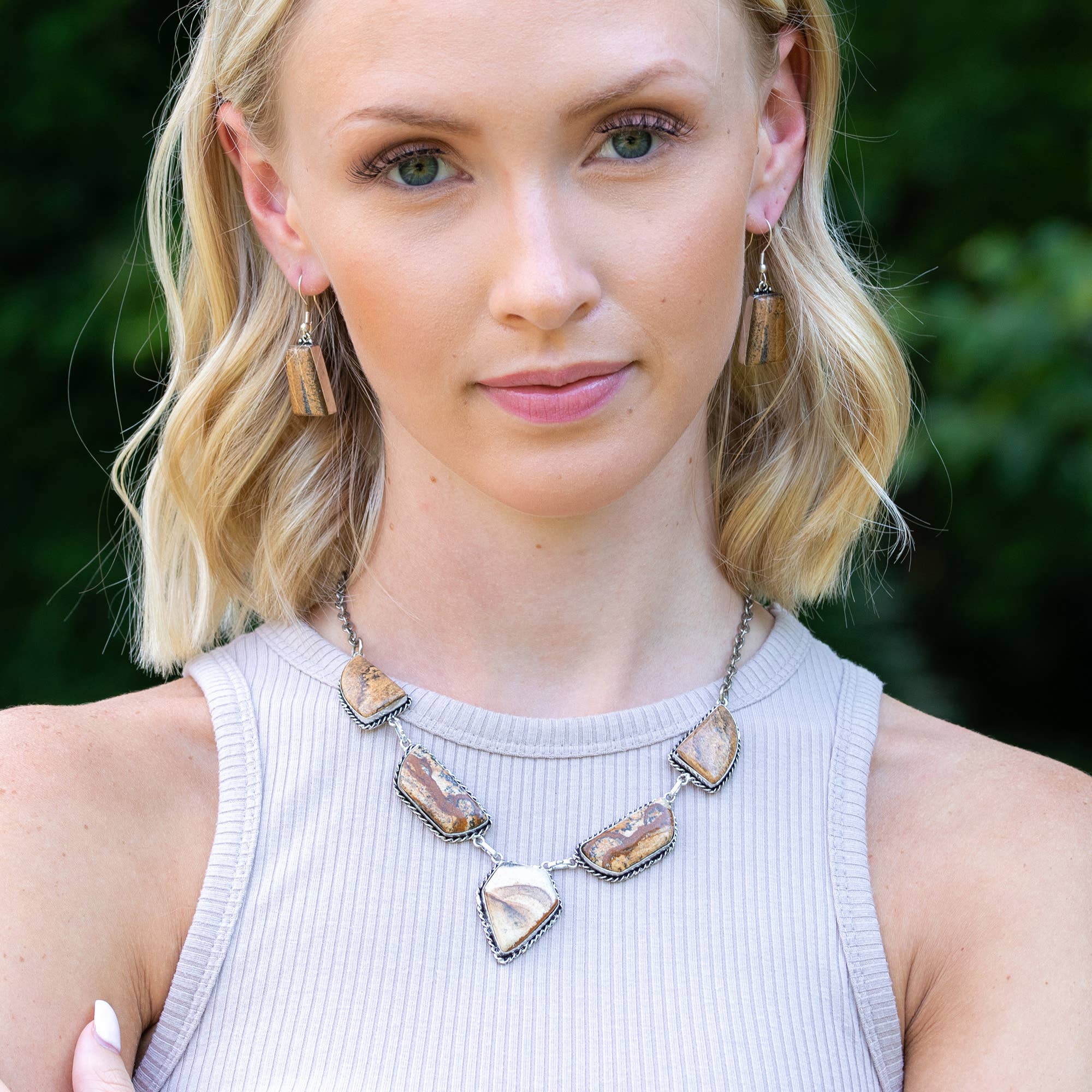 Handcrafted Semiprecious Stone Bib Necklace - Picture Jasper