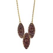 Brass Patina Necklace - Plum Purple Dots and Lines Ovals