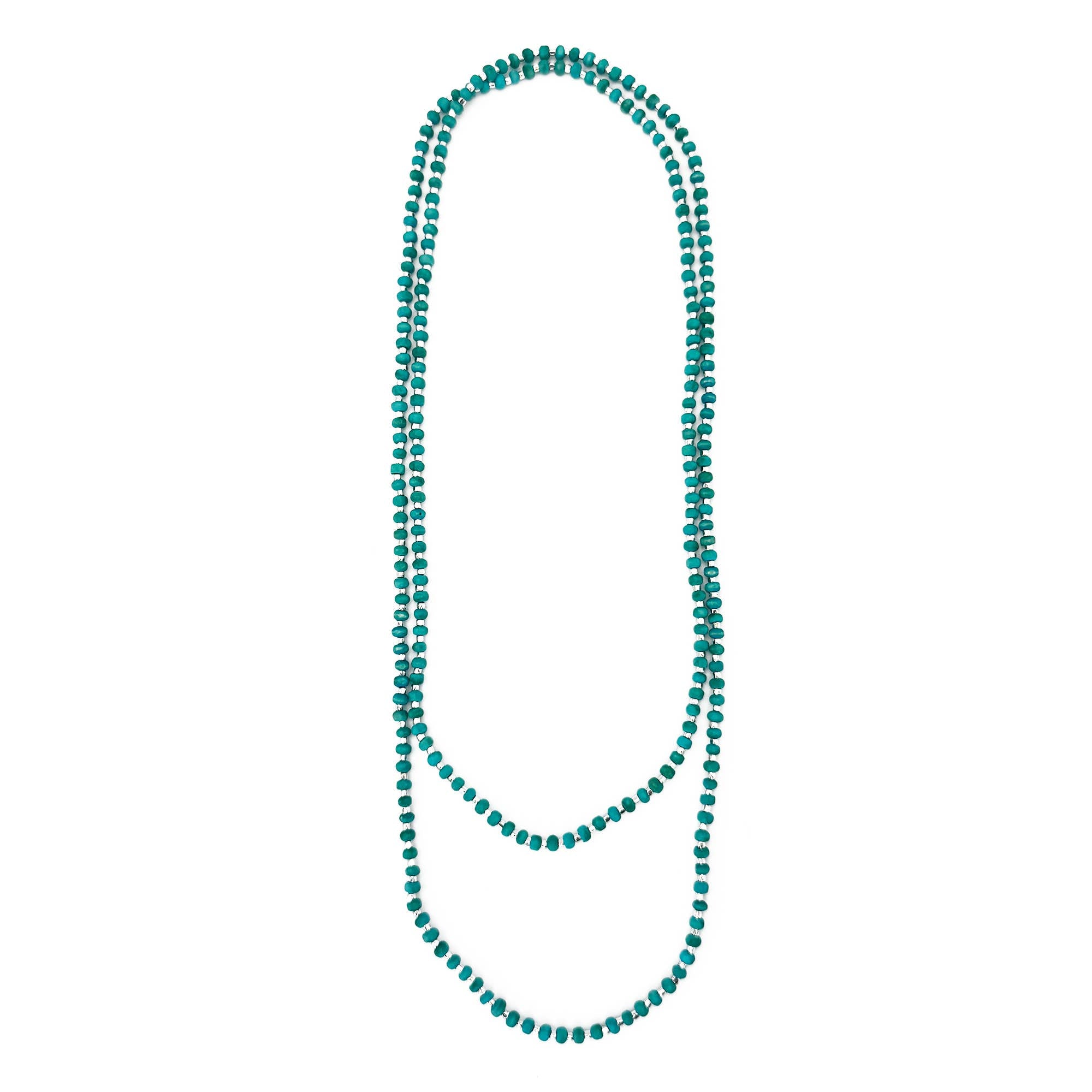 Sachi Long Wood Bead Necklace - Turquoise