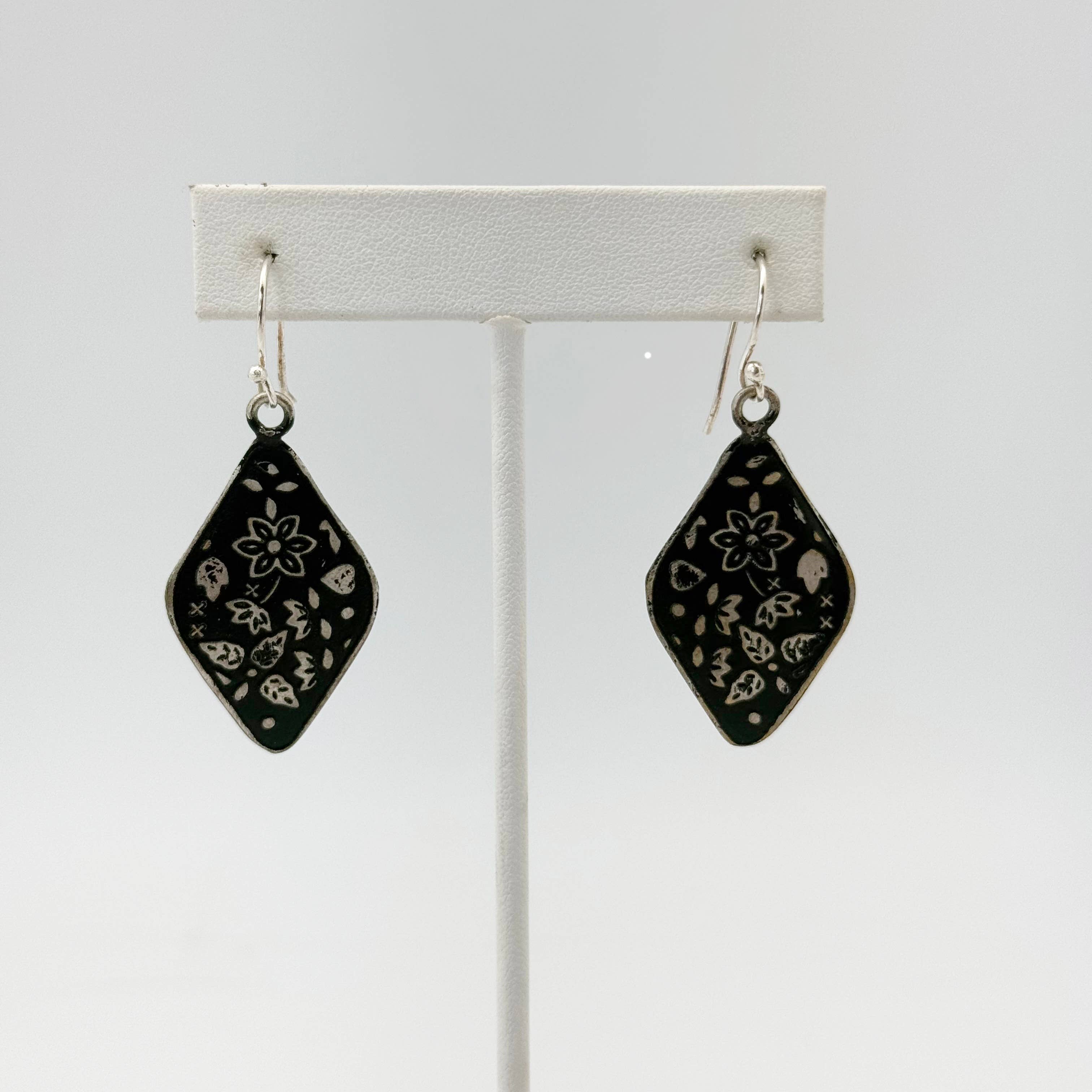 Handcrafted Silver Patina Black Vine Earrings