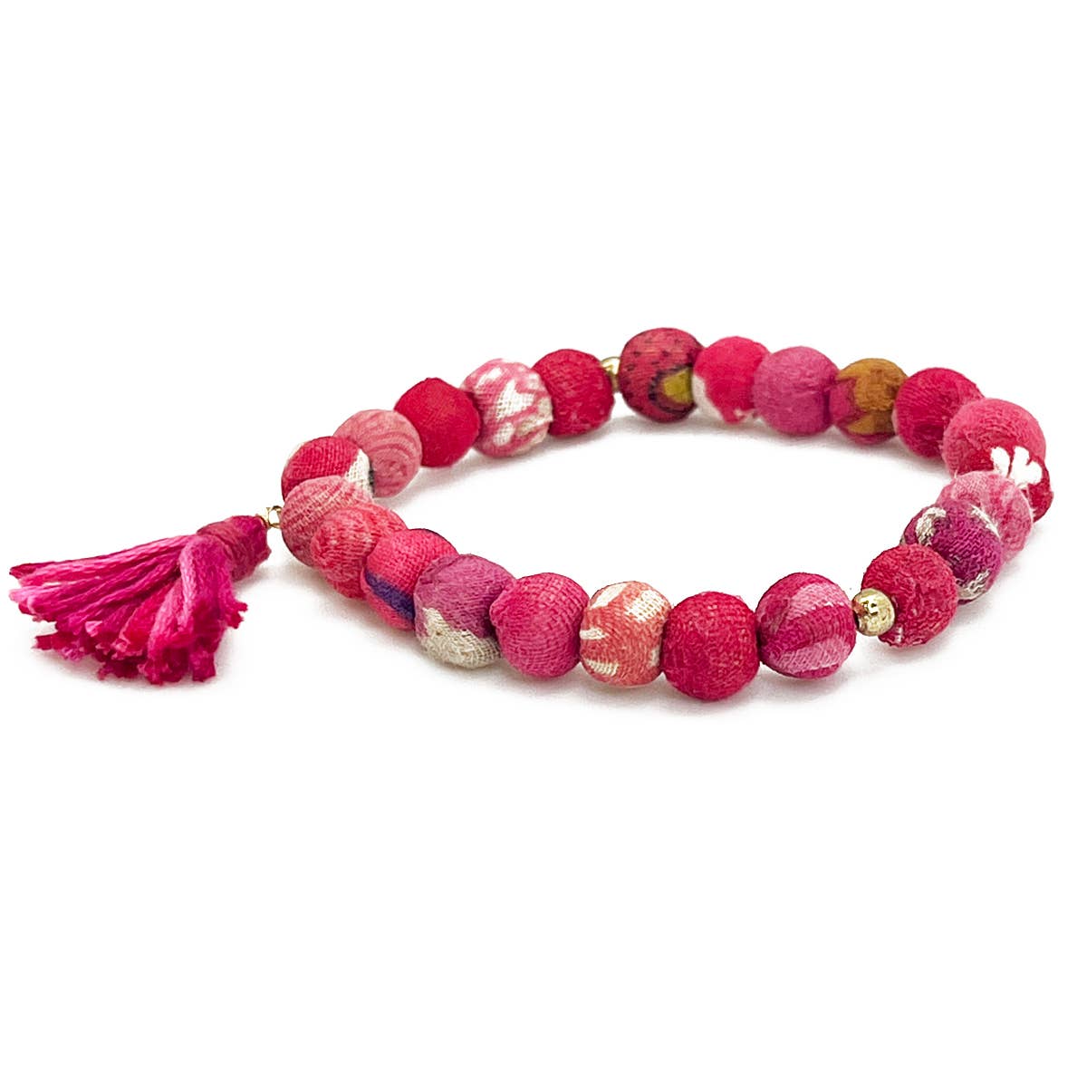 Aasha Blush Stackable Tassel Kantha Handcrafted Bracelet