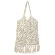 Adira Woven Cotton Macrame Large Fringe Bags - Ivory