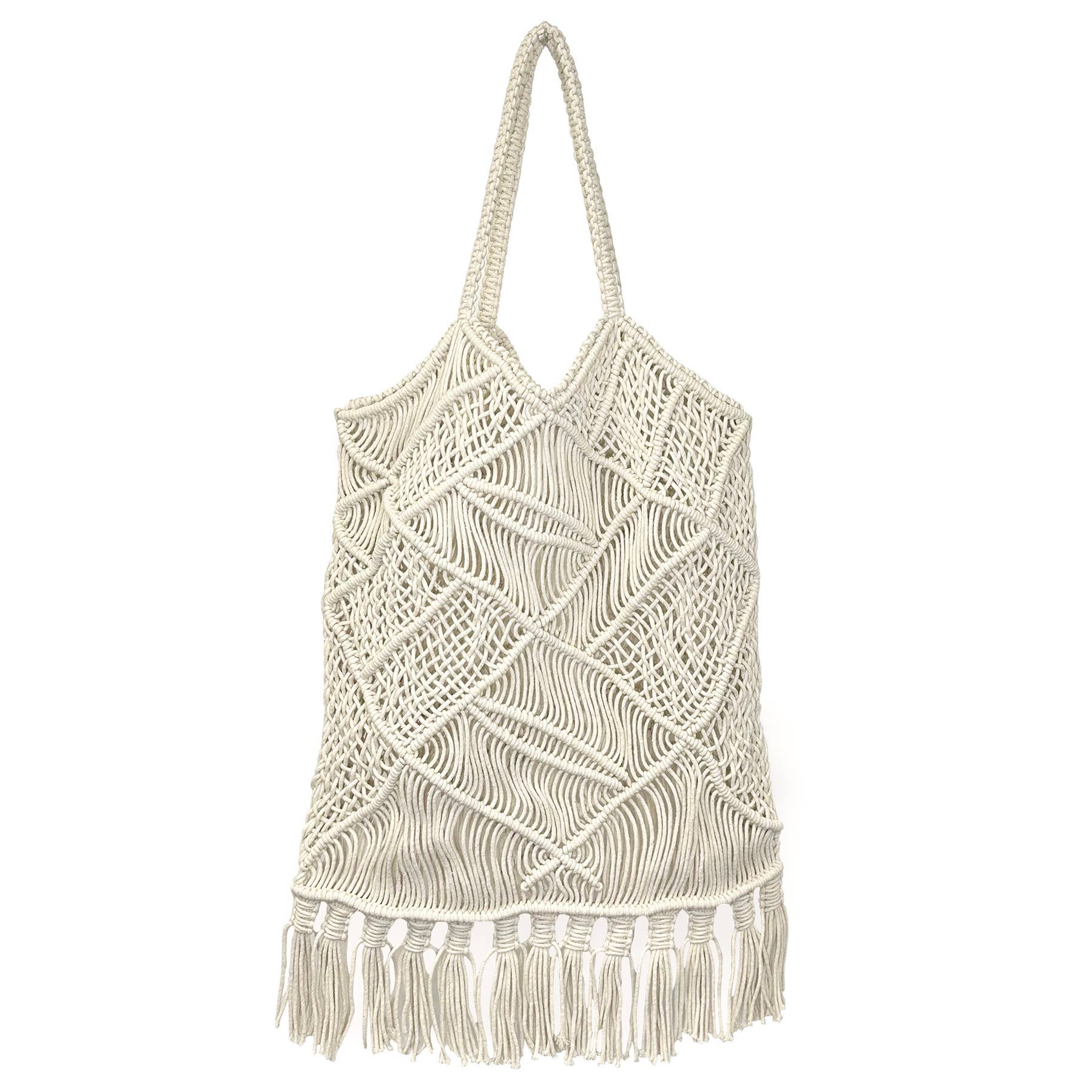 Adira Woven Cotton Macrame Large Fringe Bags - Ivory