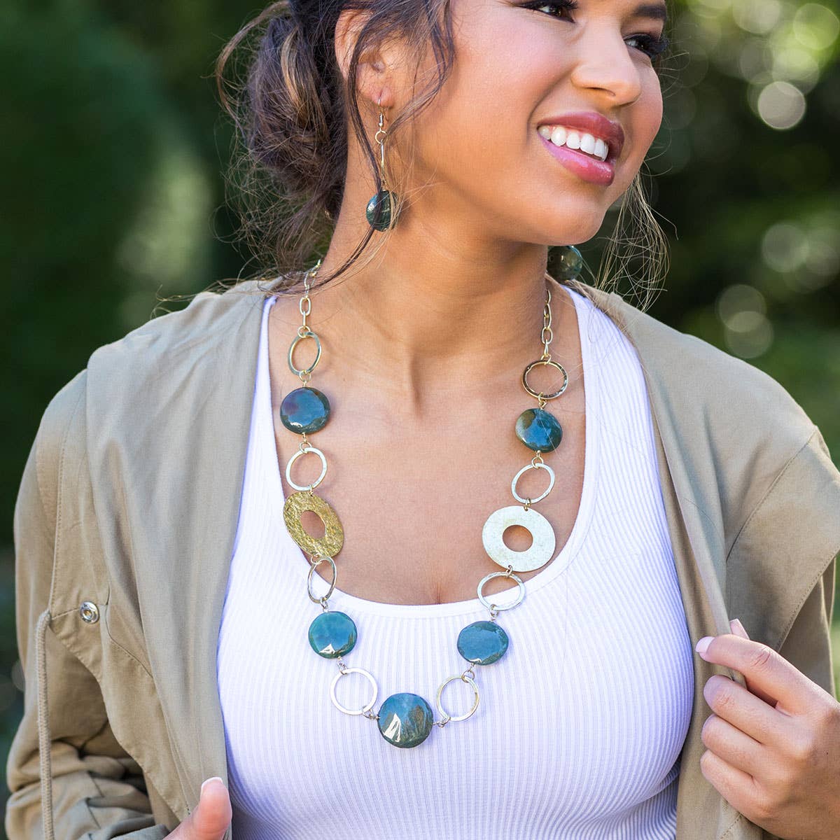 Gold Plated Semi-Precious Stone Long Necklaces and Display