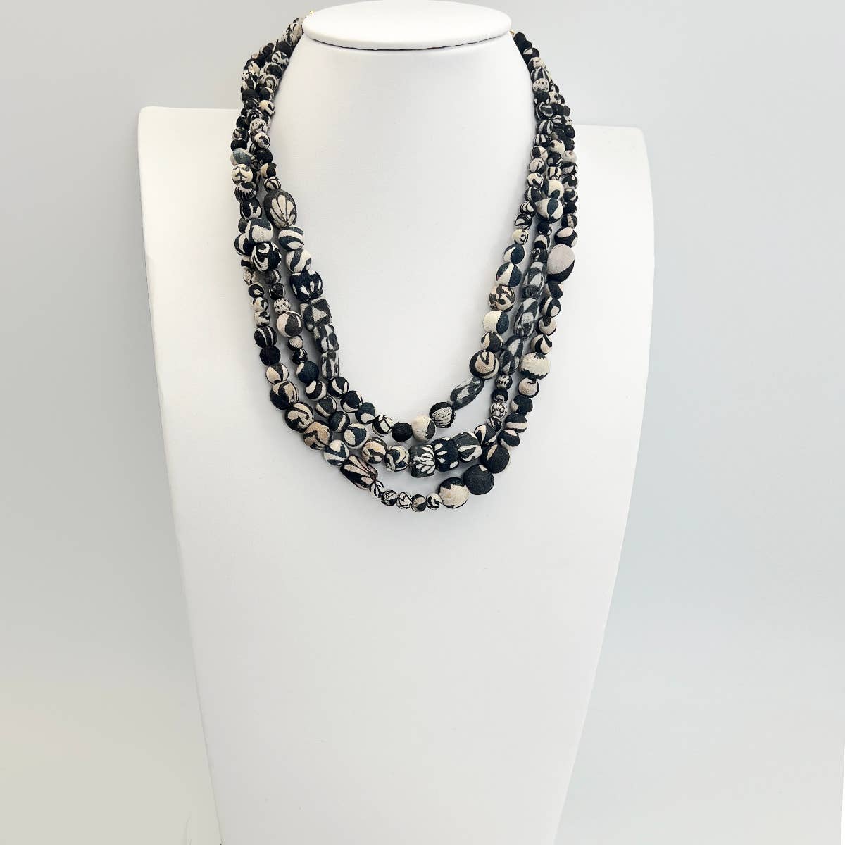 Aasha Trinity Monochrome Kantha beaded Layered Necklace