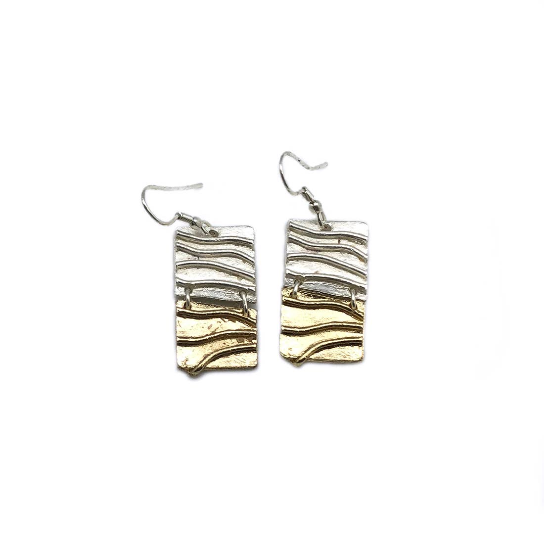 Pewter Earrings - Wavy Rectangle