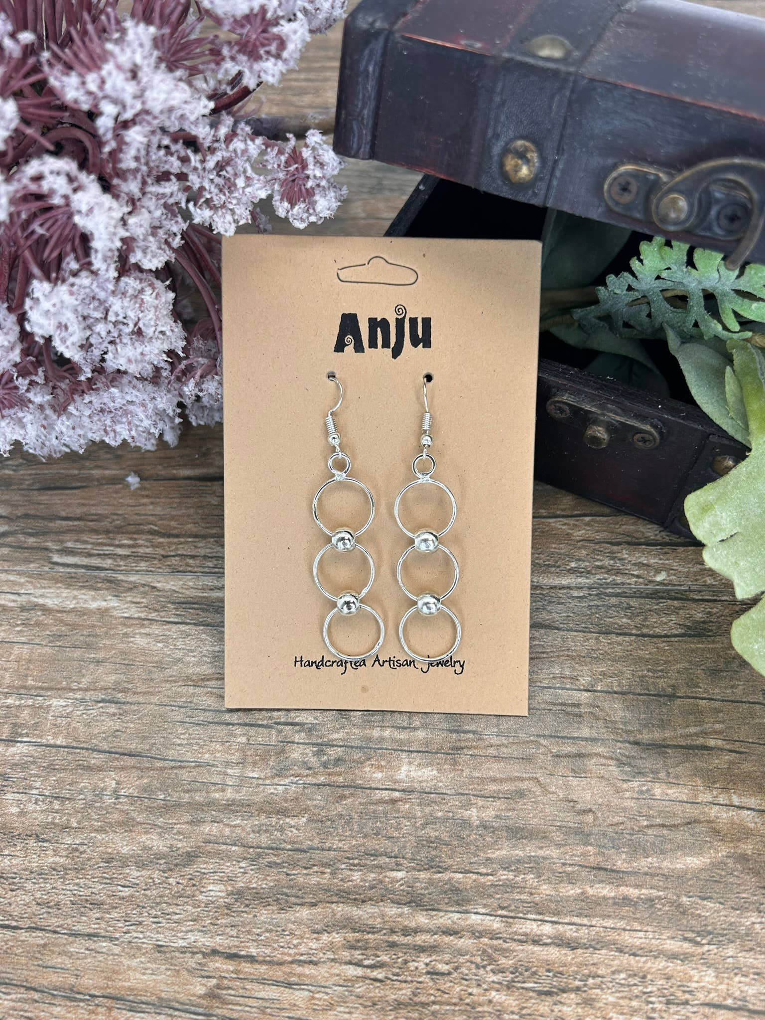 Silver Plated Earrings - Three Connected Rings