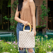Terra Bag - Cotton macrame bag with wood handles - Off White