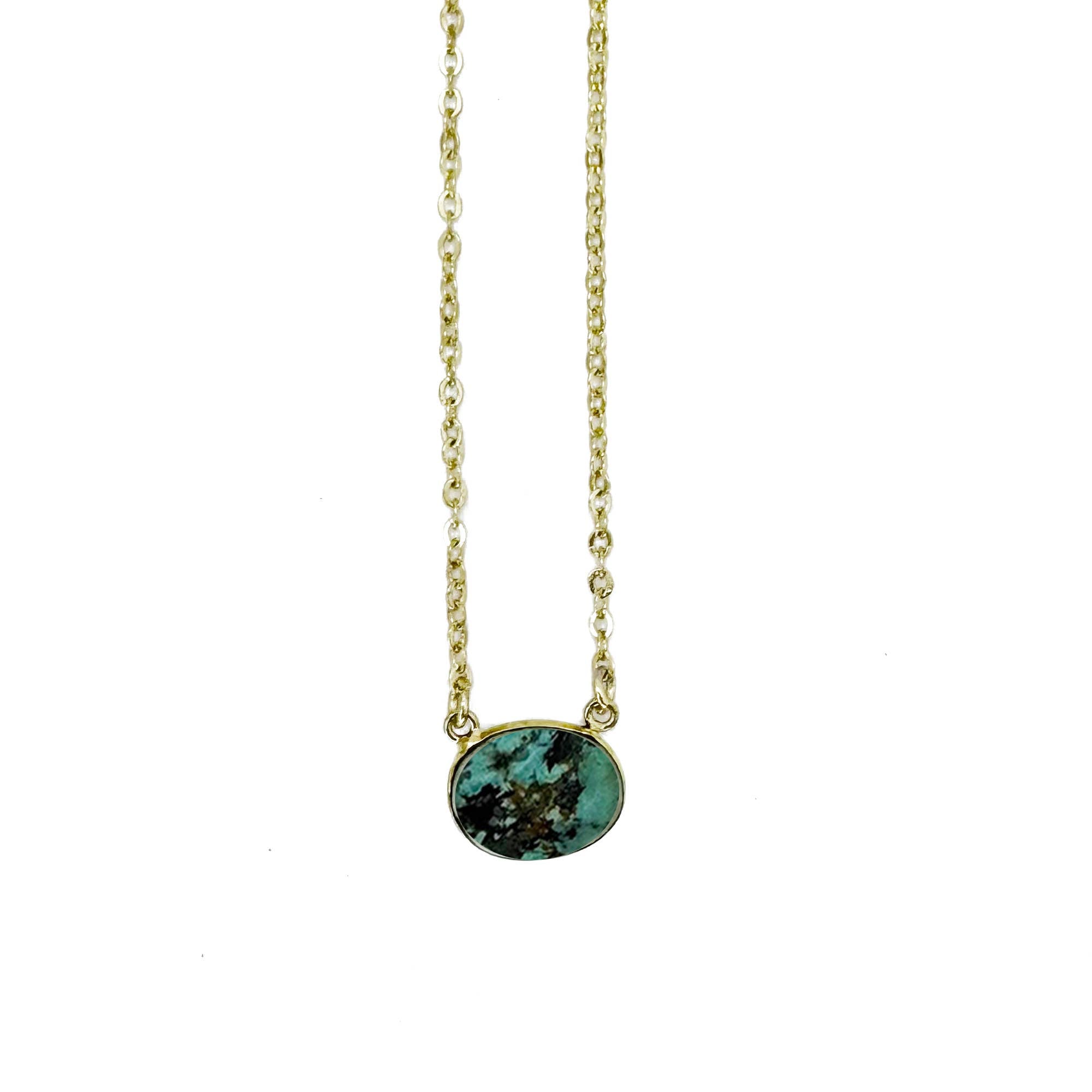 Gold Plated Necklace with Semi-Precious Stone - Turquoise