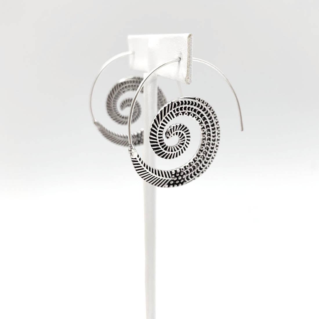 Tanvi Collection Earrings - Silver Curled Feather Open Hoop