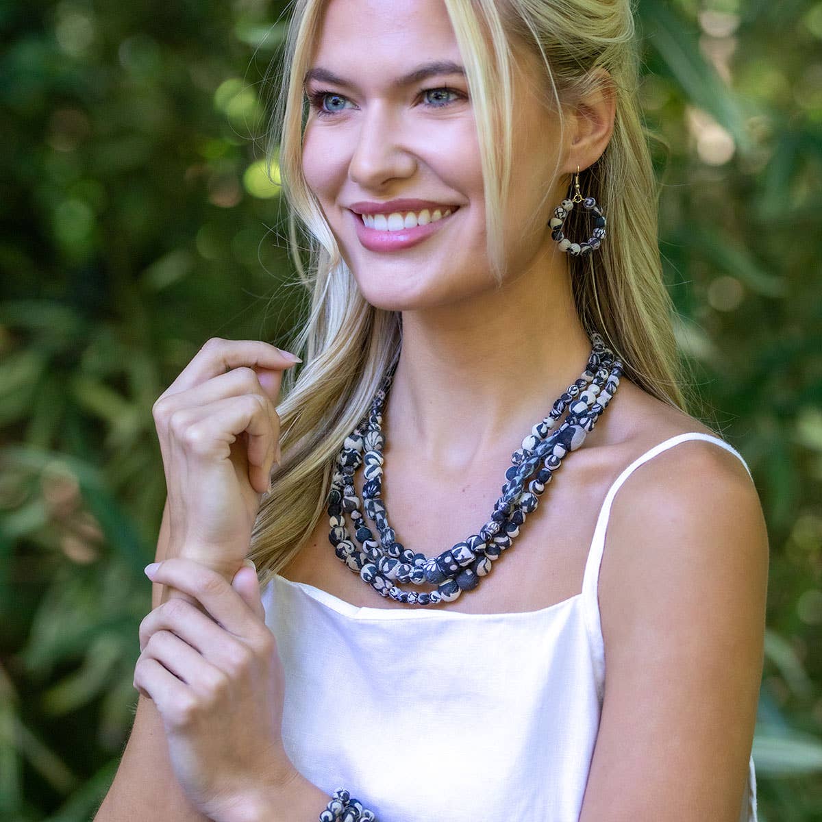 Aasha Trinity Monochrome Kantha beaded Layered Necklace