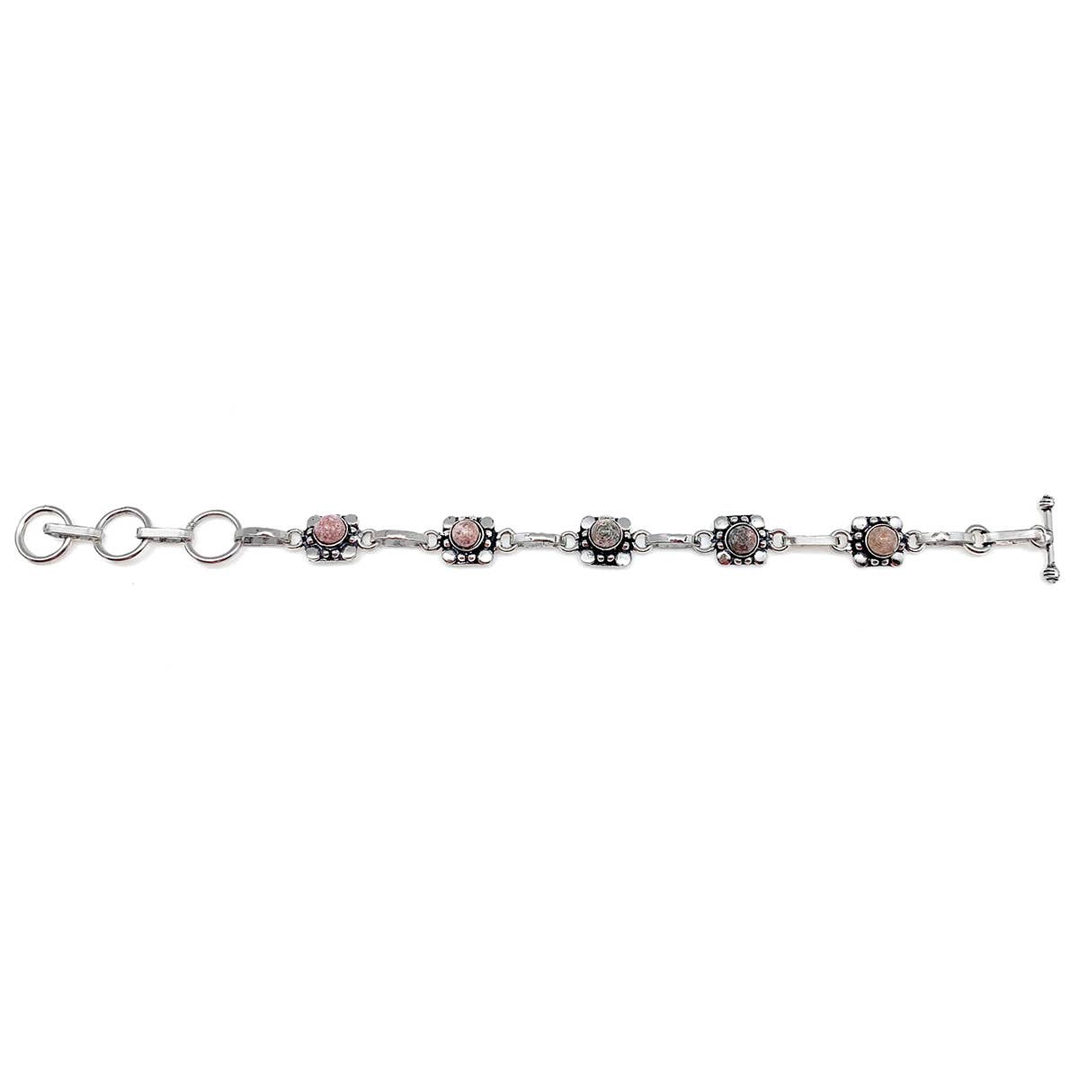 Tanvi Silver Link Bracelet - Rhodonite Circles