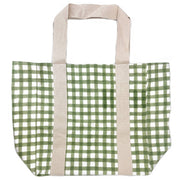 Block Printed Canvas Tote - Green Gingham
