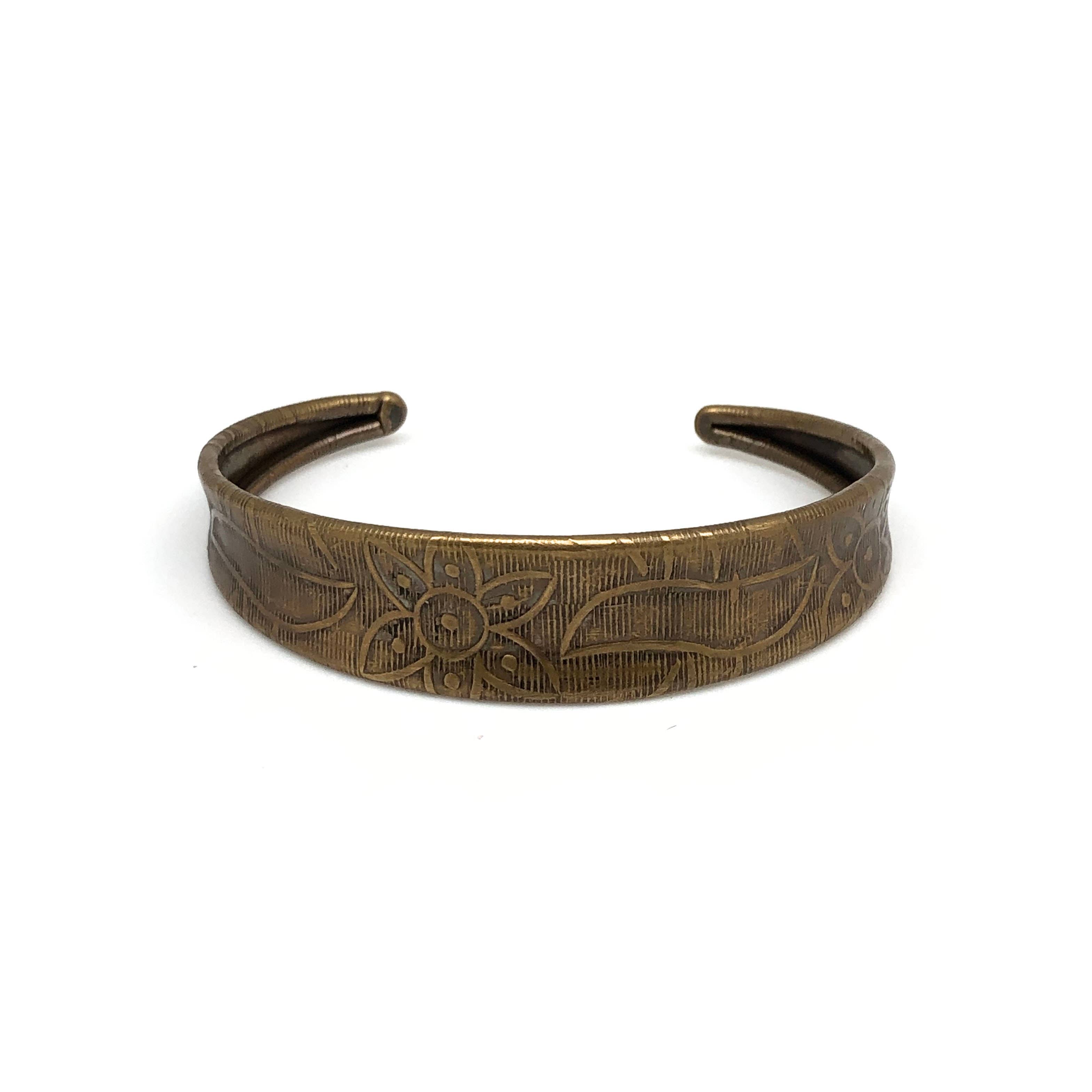 Handcrafted Etched Cuff Bracelet - Floral Print