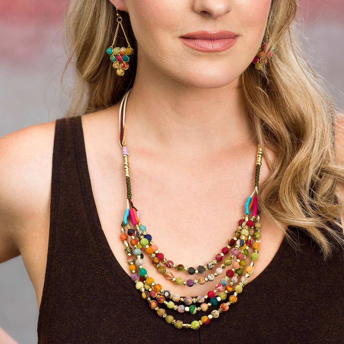 Aasha Wrapped Ends Kantha Handcrafted Necklace