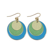 Brass Patina Earrings - Blue and Green Round Layers