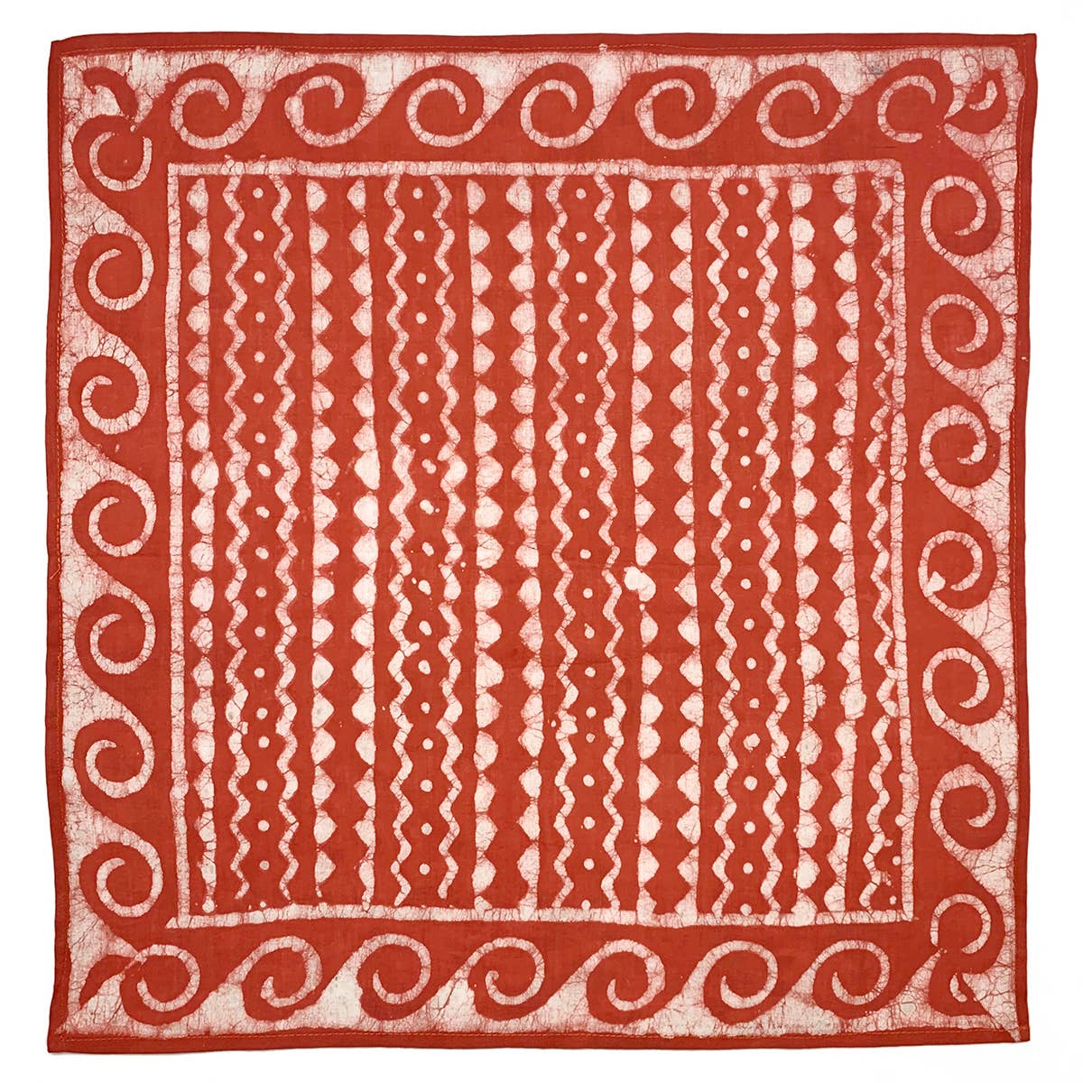 Block Printed Bandana - Rust Orange Zigzag Lines and Waves