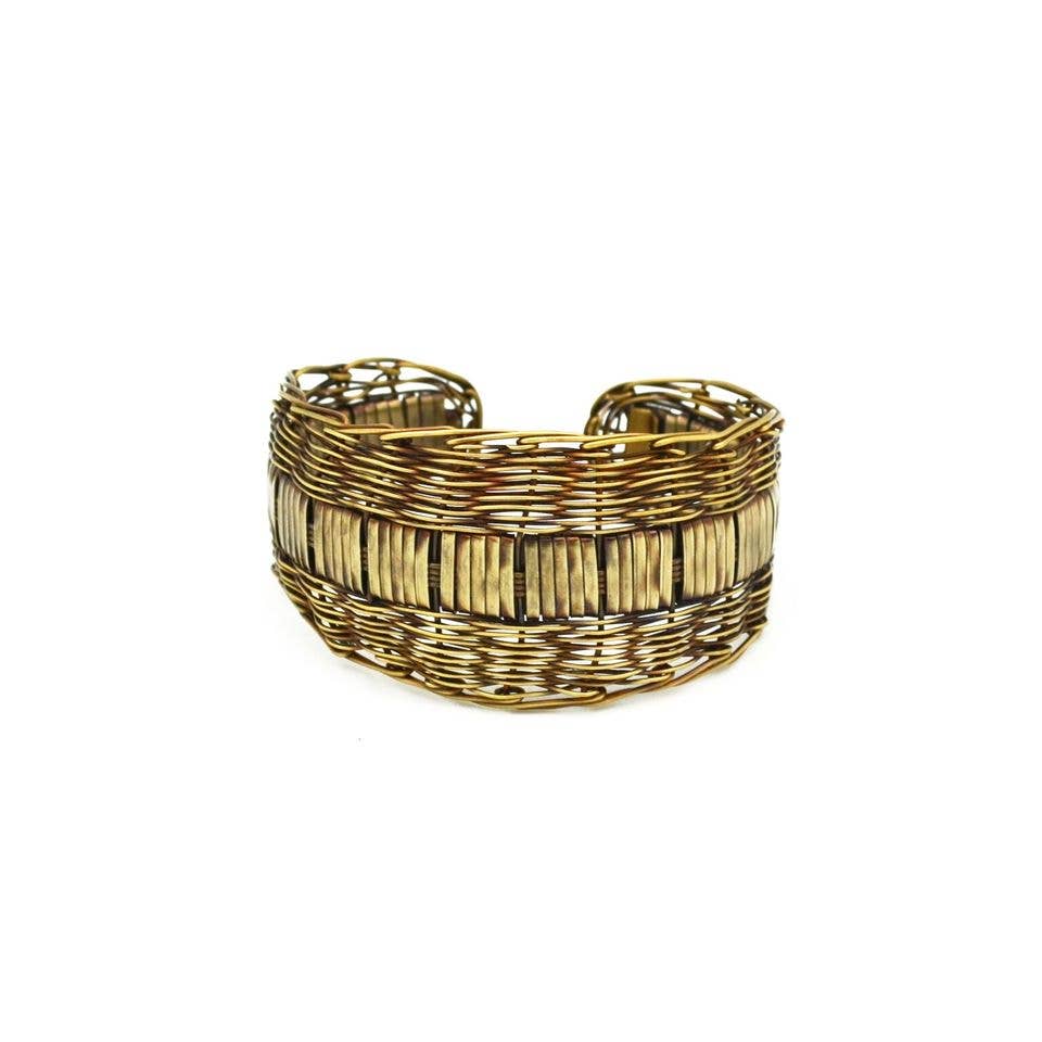 Basketweave Antique Brass Horizontal Woven Border Cuff