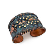 Filigree, Wavy Lines, and Rivets Teal Copper Patina Cuff