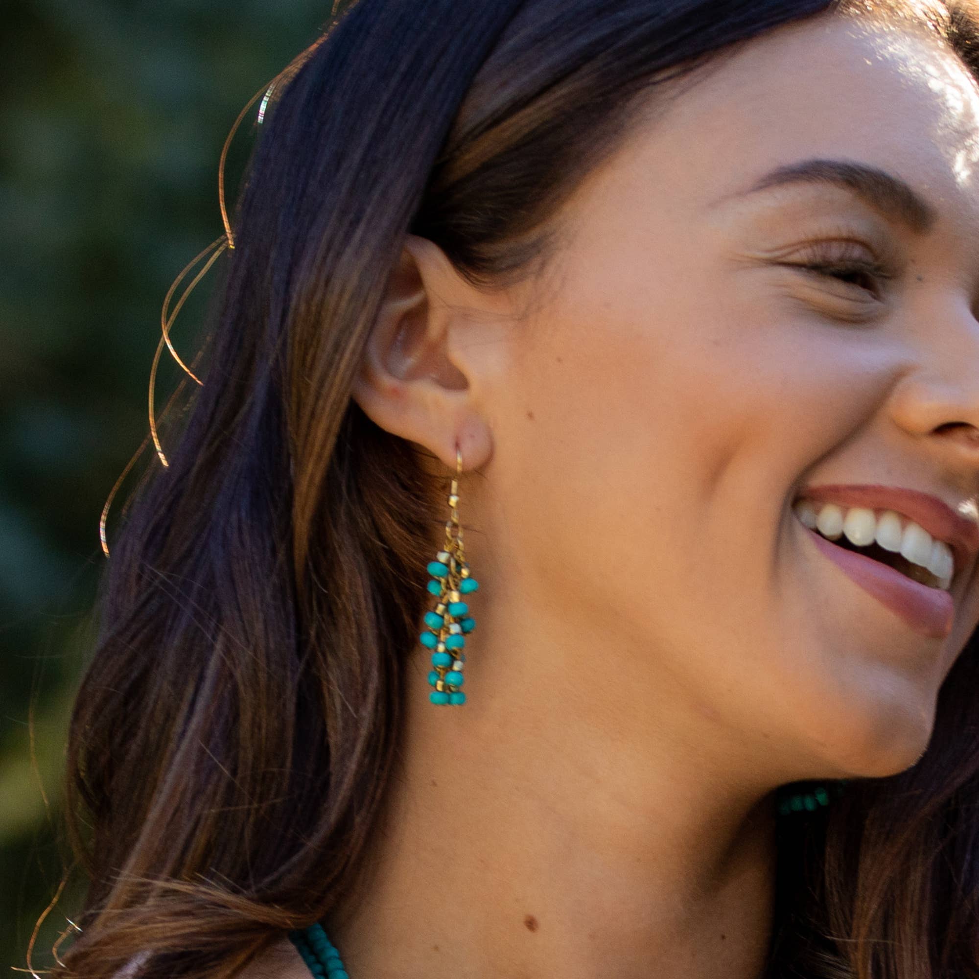 Sachi Chromatic Hues - Turquoise Dangle Cluster Earrings