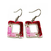 Pewter Earrings with Color Enamel - Red/Pink