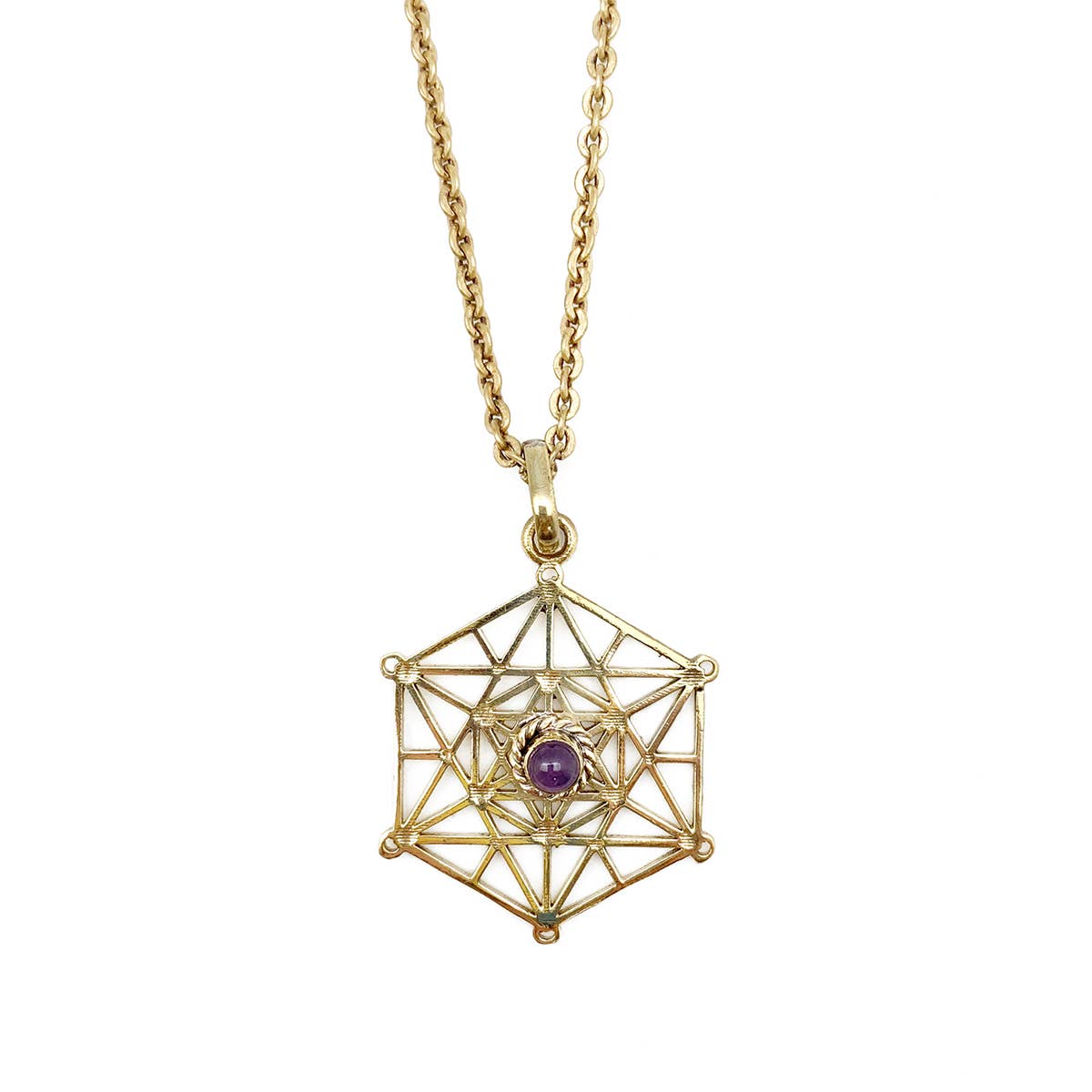 Tanvi Collection Necklace - Gold Hexagon with Amethyst