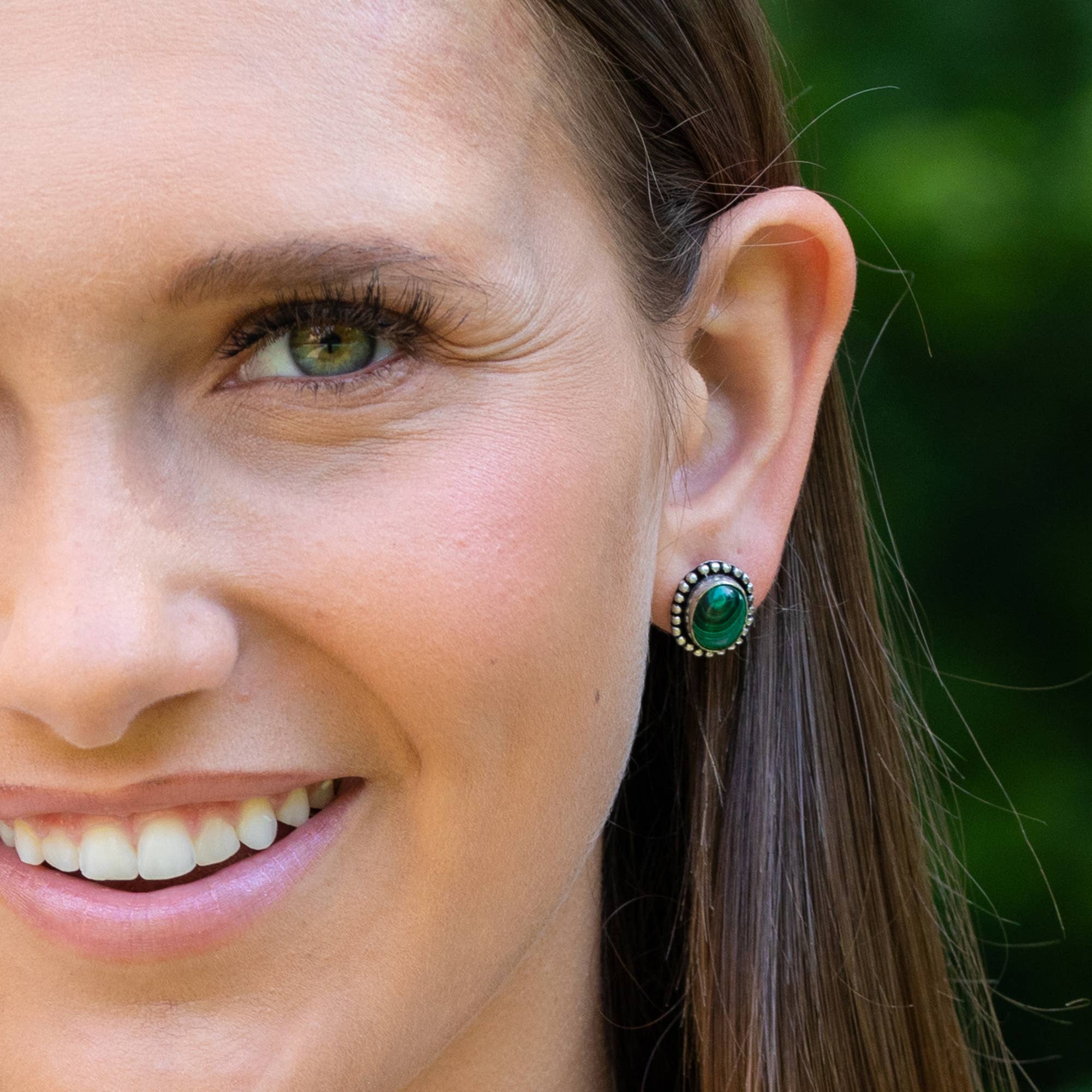 Handcrafted Semiprecious Stone Post Earrings - Malachite