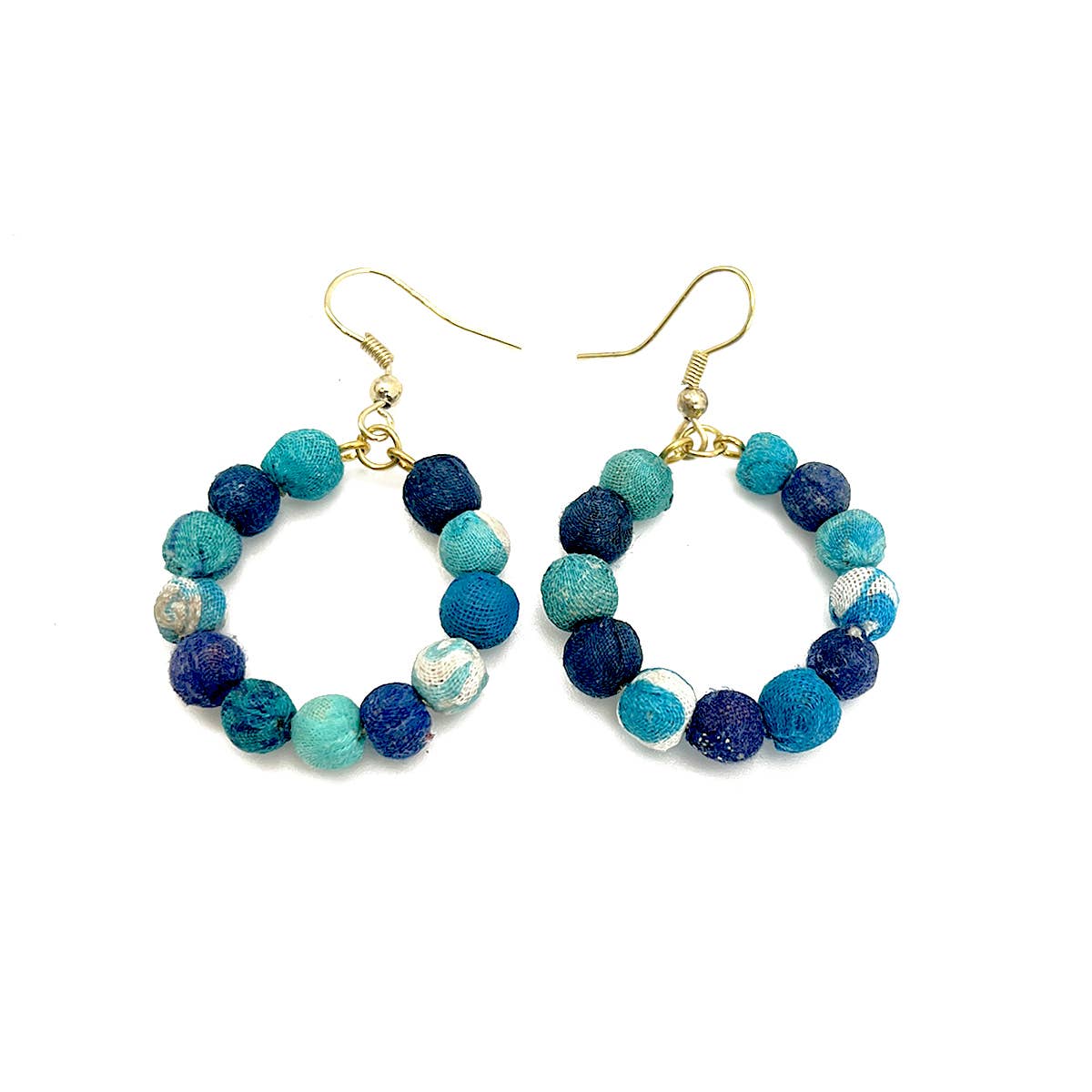 Aasha Aqua Small Hoop Kantha Handcrafted Earrings