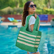 Kauai Bag - Green Box Bag with White Stripes