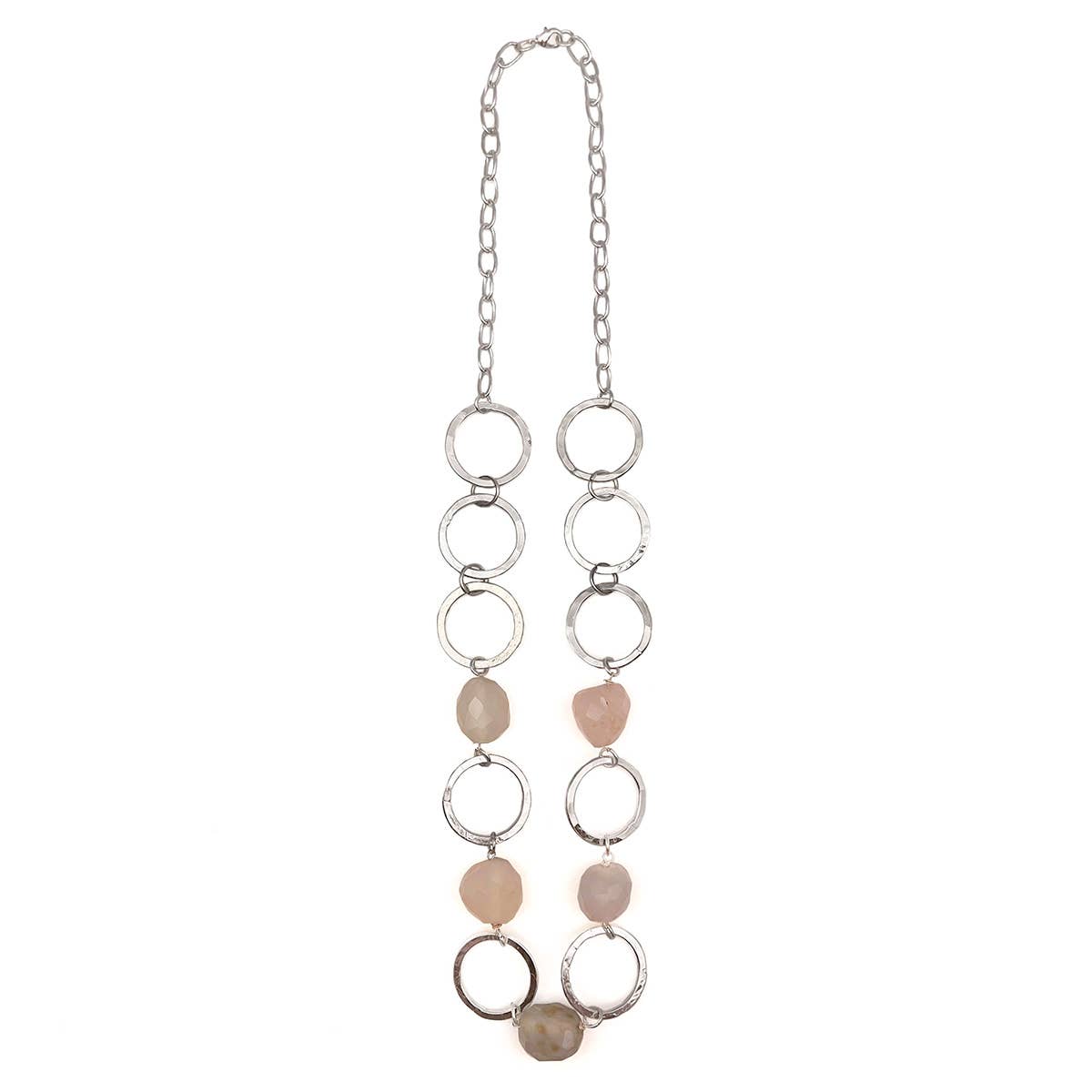 Silver-Plated Long Necklace With Chalcedony Stones