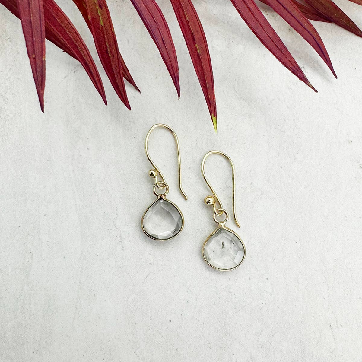 Gold Plated Earrings with Semi-Precious Stone - Quartz