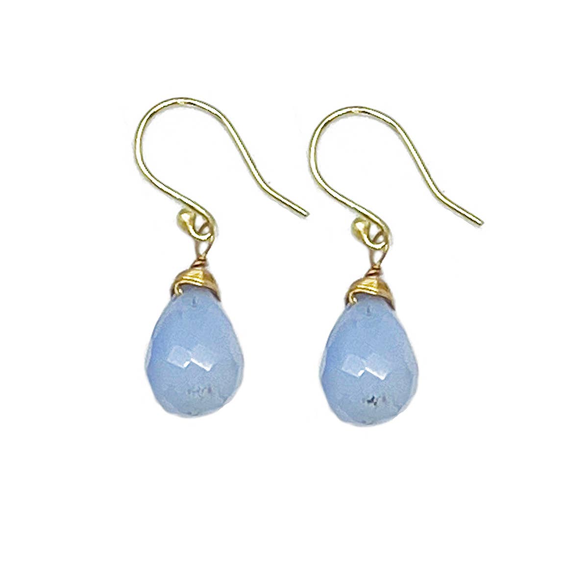 Gold-Plated Blue Lace Agate Teardrop Earrings