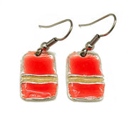 Pewter Earrings with Color Enamel - Coral/Pearl