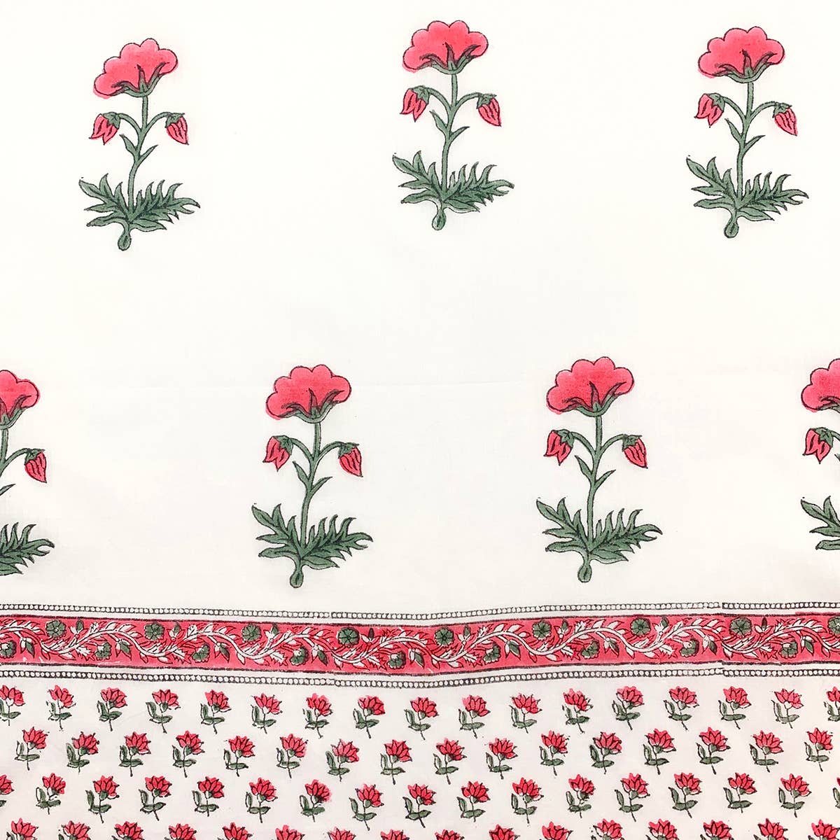 Block Printed Cotton Scarf - White with Pink Flowers