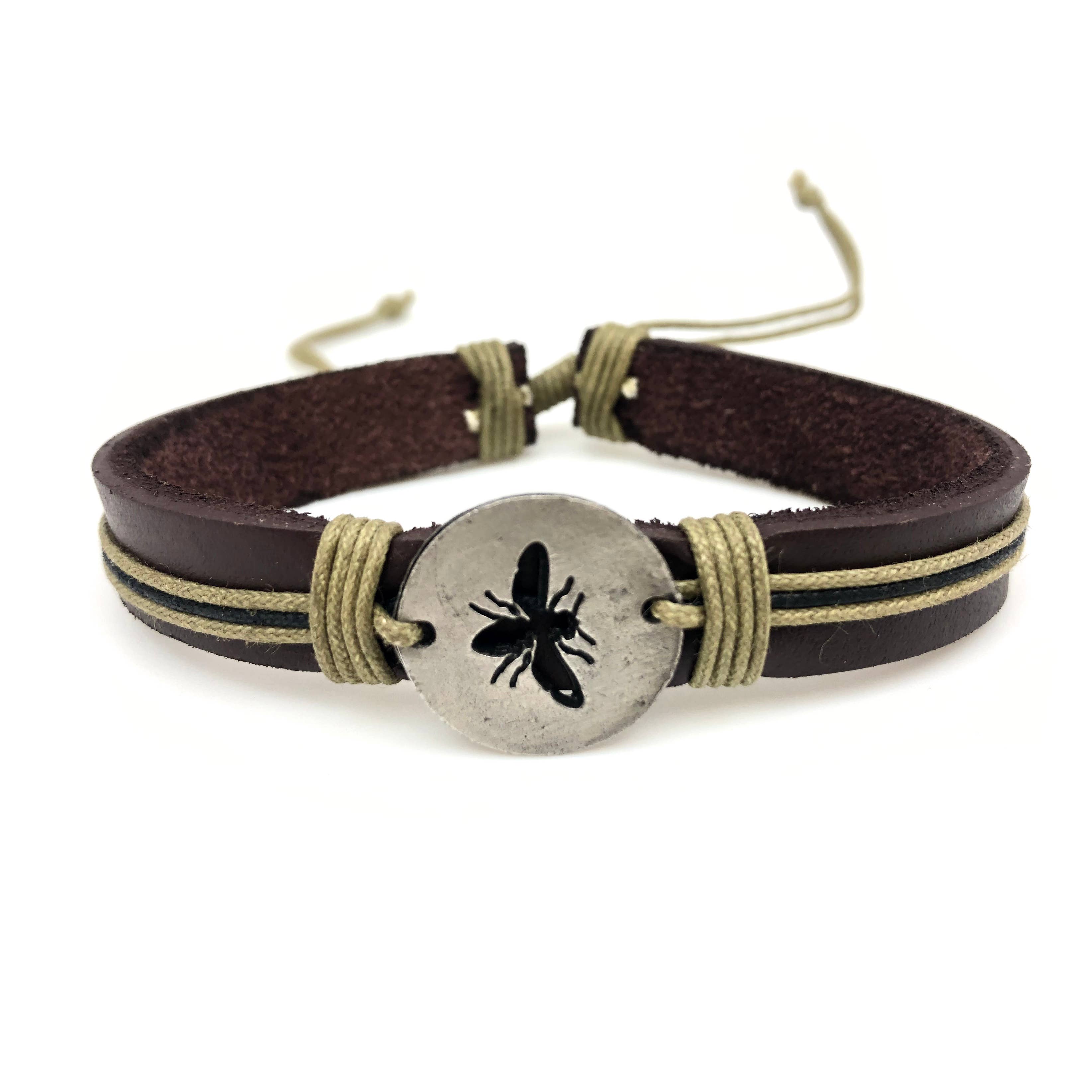 Pull Tie Leather Bracelet - Bee