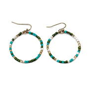 Seed Bead Hoop Earrings - Turquoise and Olive