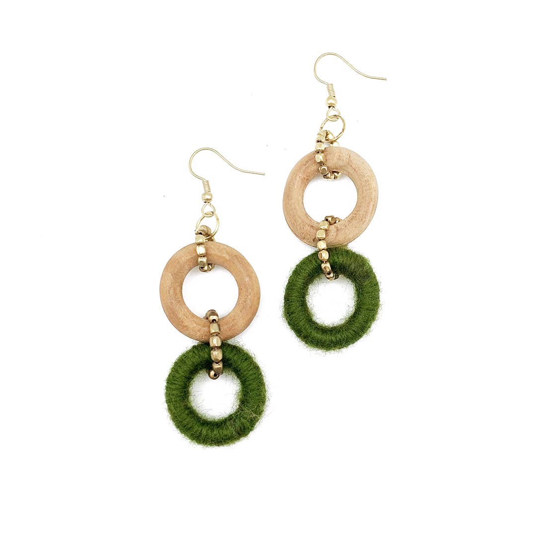 Sachi Bold Whimsy Collection Earrings - Green, Wood Beads