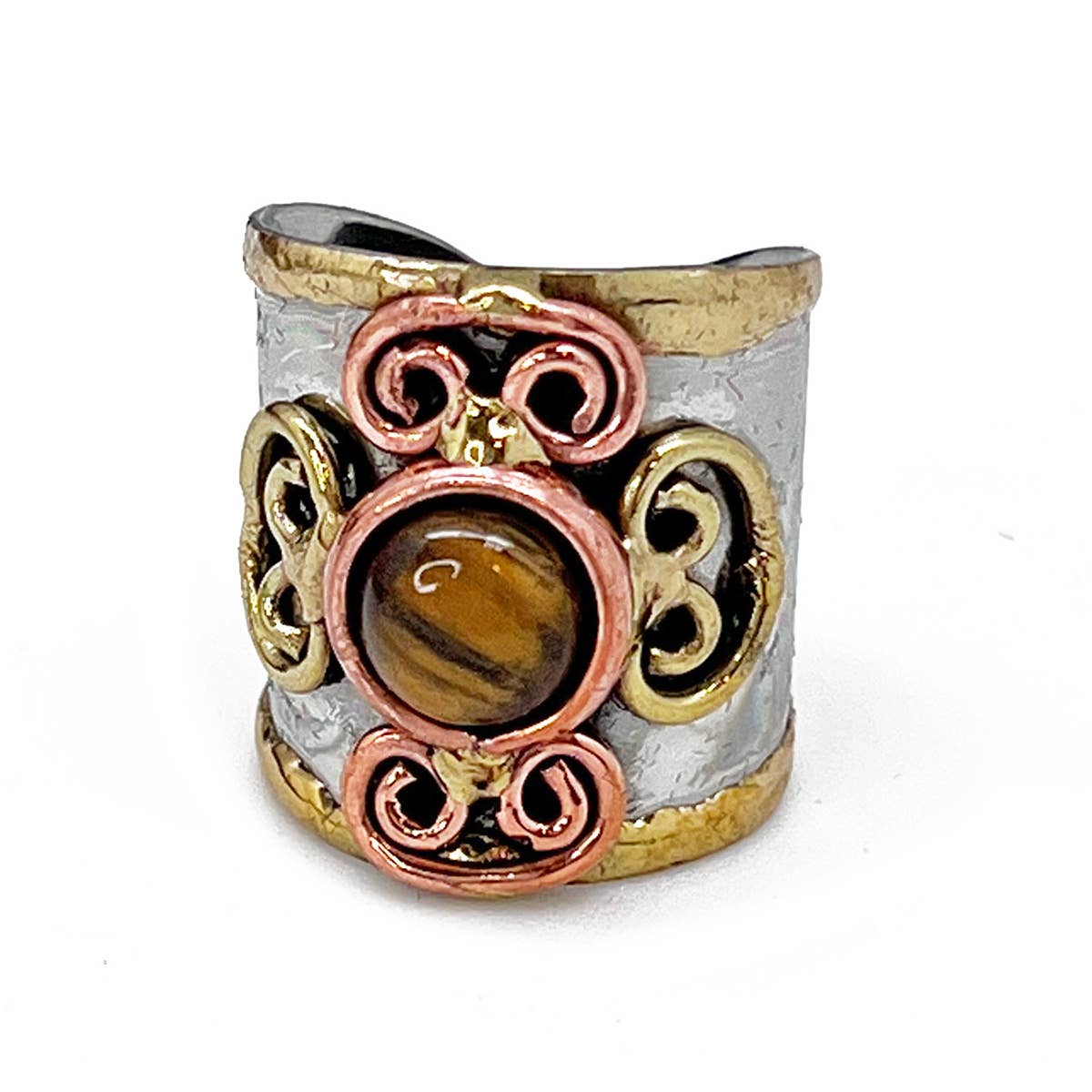 Mixed Metal Cuff Ring with Single Stone - Multiple Styles