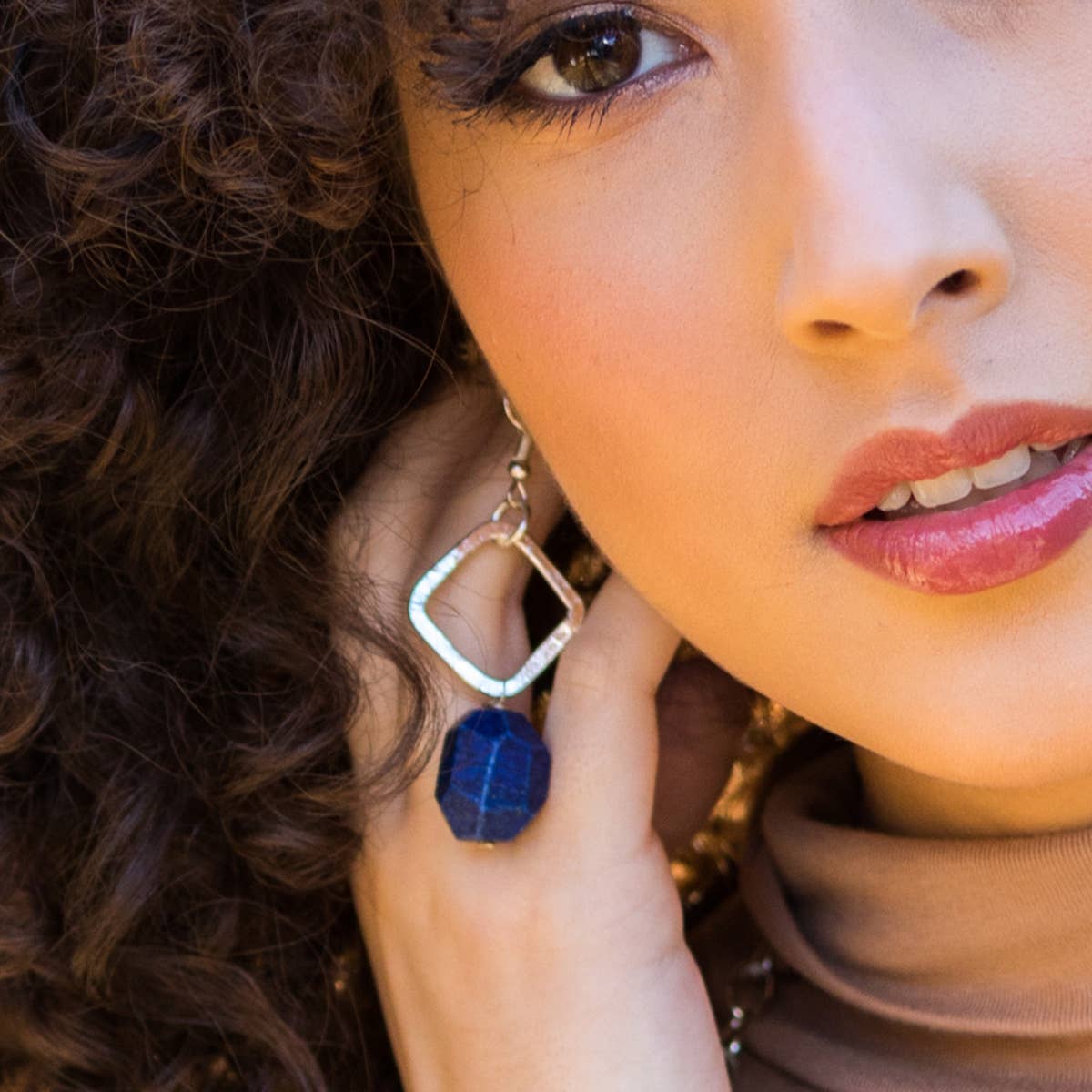 Silver Plated Semi-Precious Stone Long Earrings and Display
