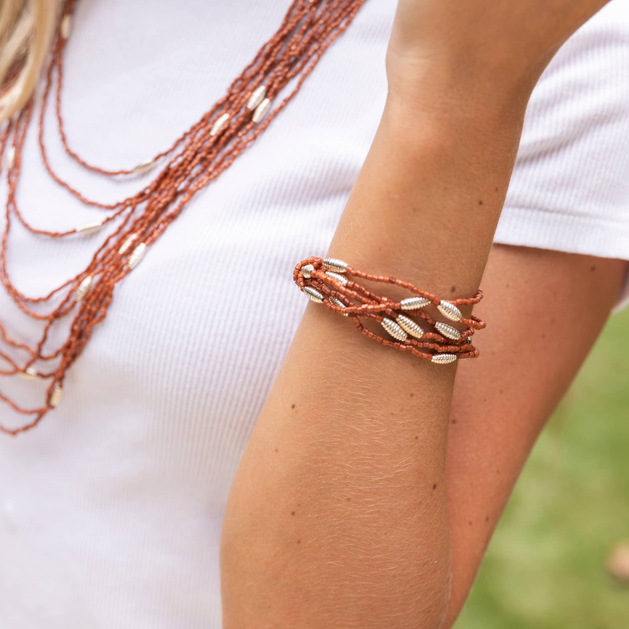 Seed Bead Stretch Bracelet - Brown