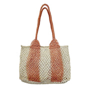 Ariel Woven Jute Striped Beach Bags - Coral