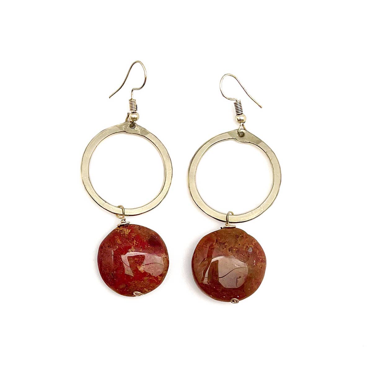 Gold Plated Geometric Earrings - Mookite Jasper