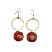 Gold Plated Geometric Earrings - Mookite Jasper