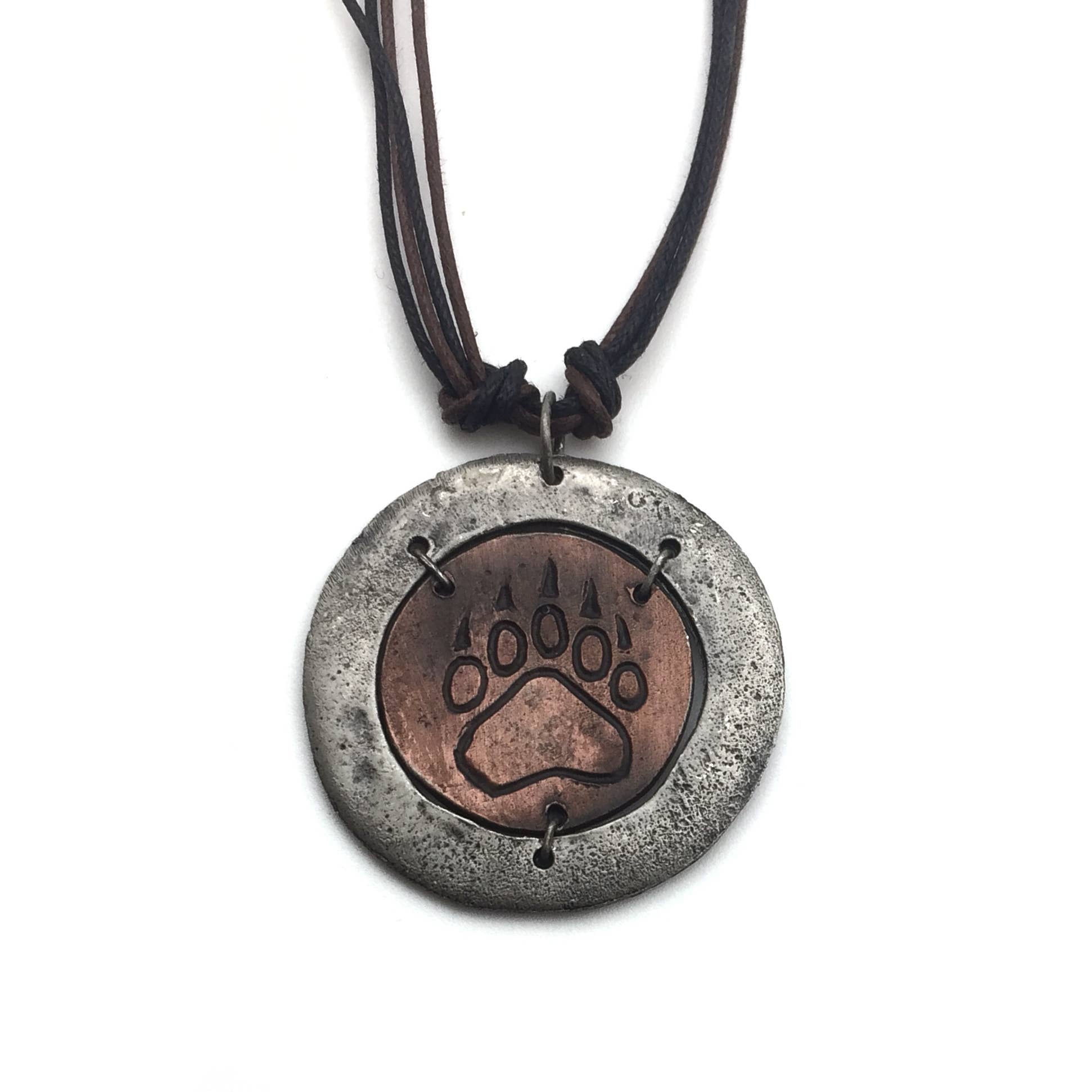 Pewter Necklace - Bear Paw in Circle