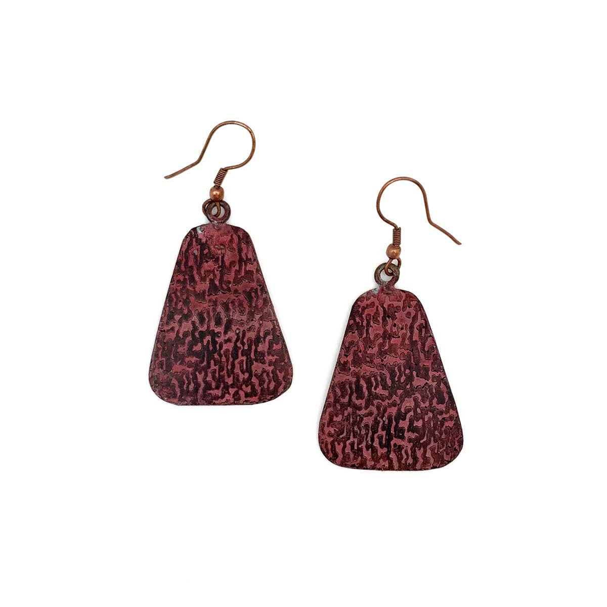 Copper Patina Earrings - Red Marbled Print