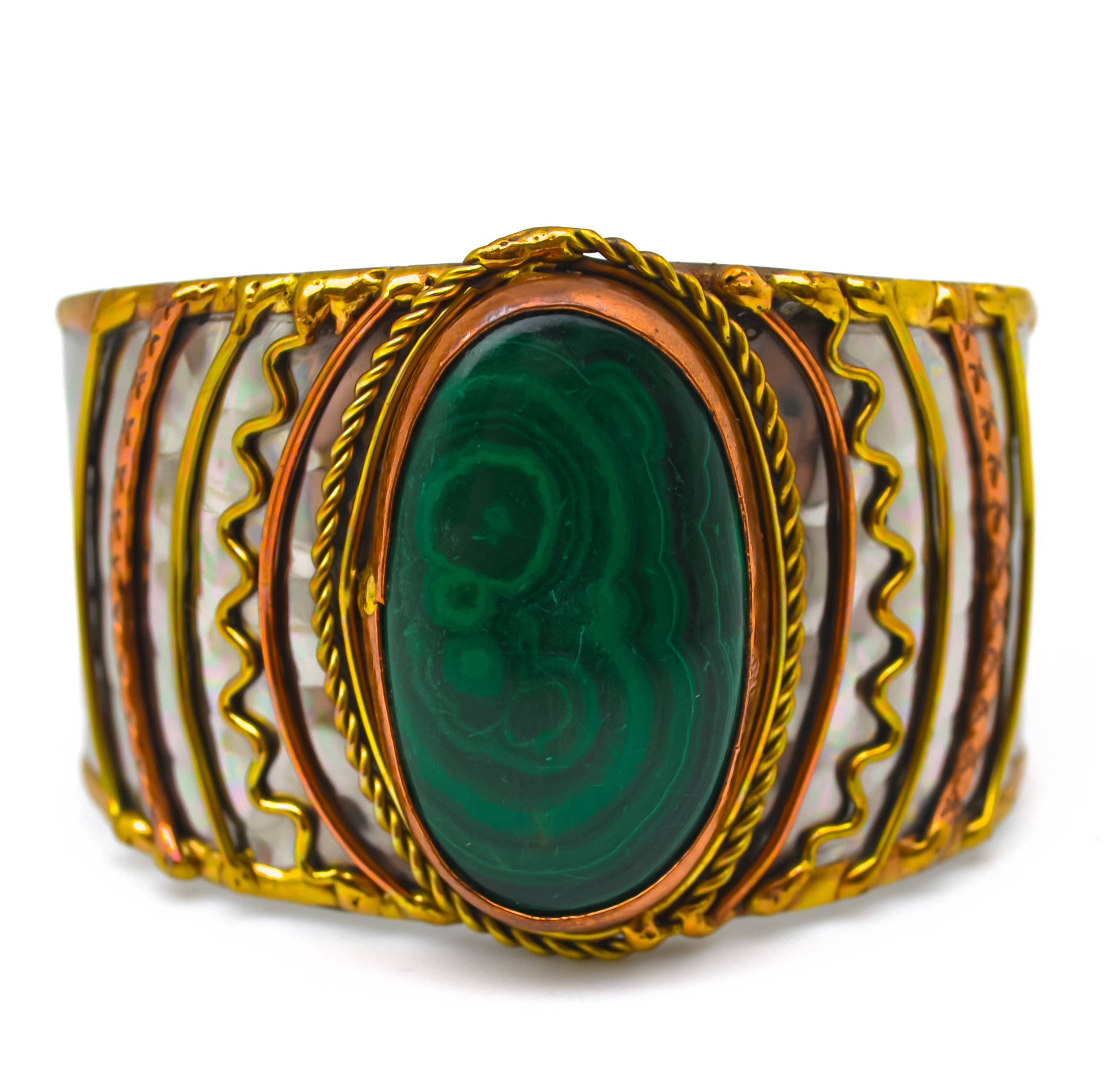 Mixed Metal and Malachite Stone Bracelet