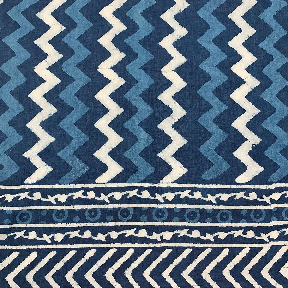 Block Printed Cotton Scarf - Blue and Navy Chevron Stripes