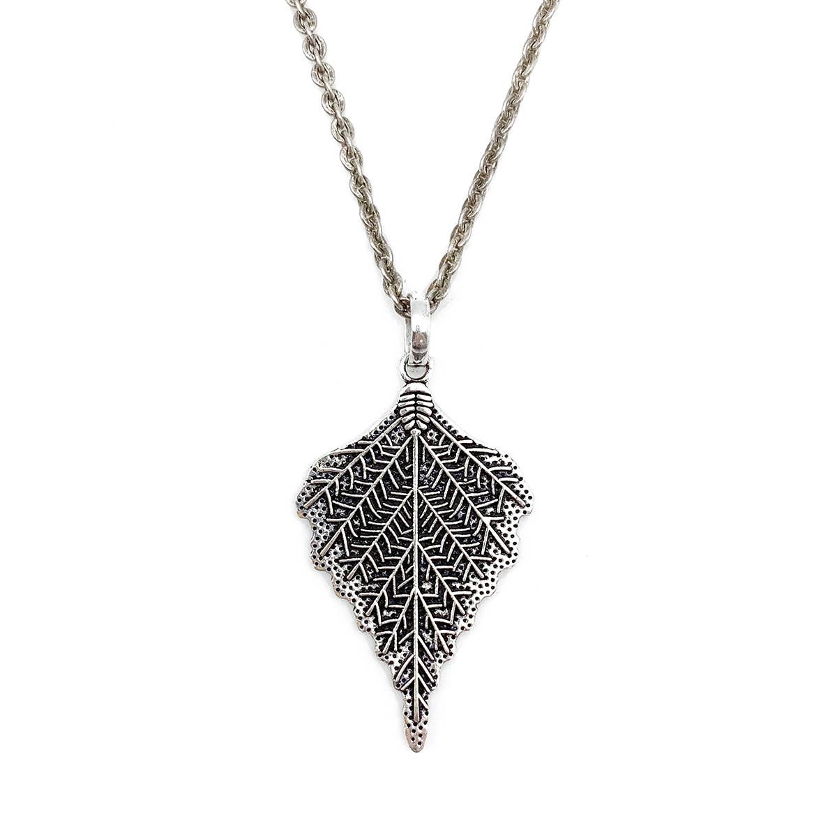 Tanvi Collection Necklace - Silver Textured Leaf