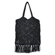 Adira Woven Cotton Macrame Large Fringe Bags - Black