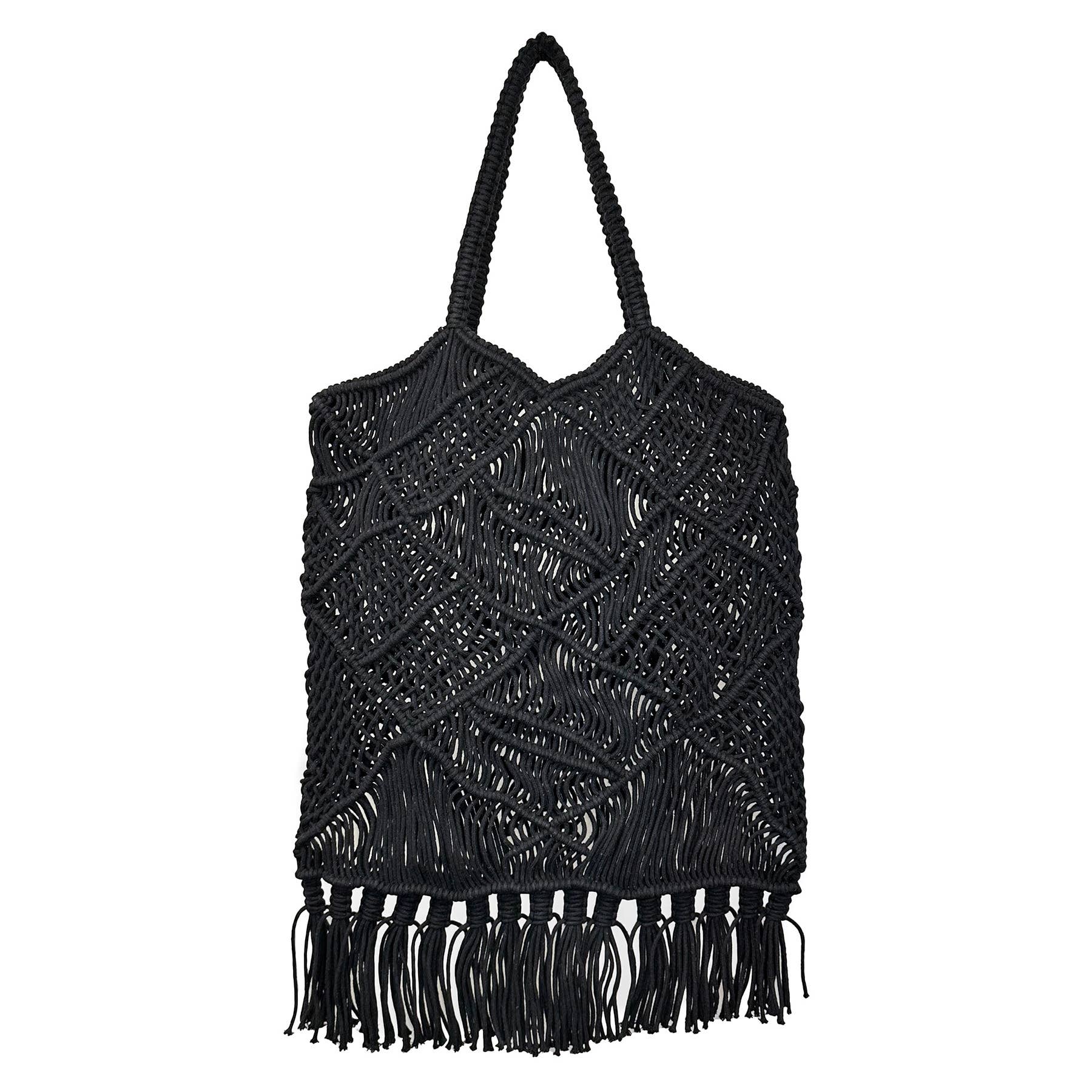 Adira Woven Cotton Macrame Large Fringe Bags - Black